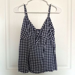 Navy Blue and White Checkered Blouse